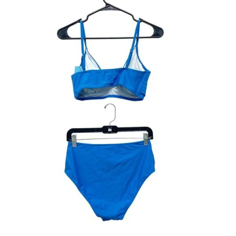 Cupshe Women's Wrap Bralette & Spliced High Waist Bikini Set Blue Size M